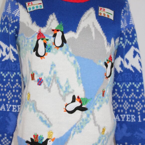 Ugly Christmas Youth Sweater Holiday Time Penguin Winter Theme Video Games 10/12 - Picture 3 of 9